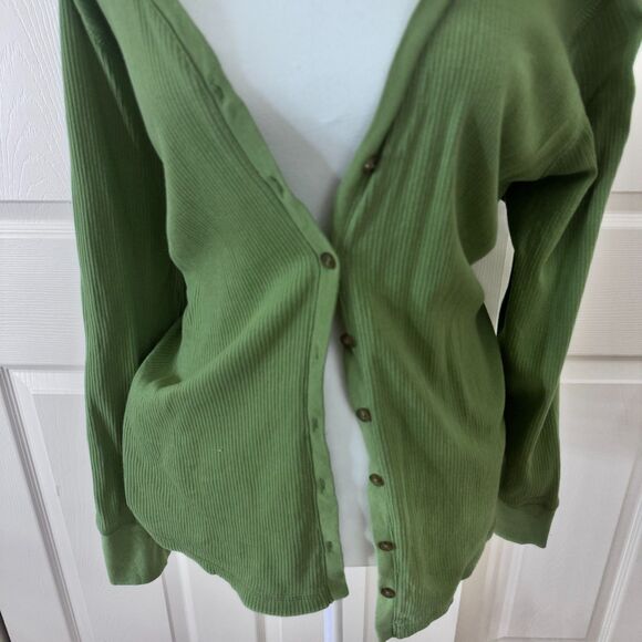 Green Cotton Button-Up Sweater – Rafaella – X-Large - Picture 3 of 4